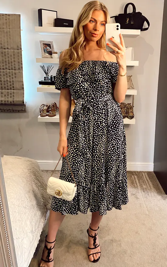 Jolie Moi Abstract Spot Ruffle Midi Dress, Navy Animal