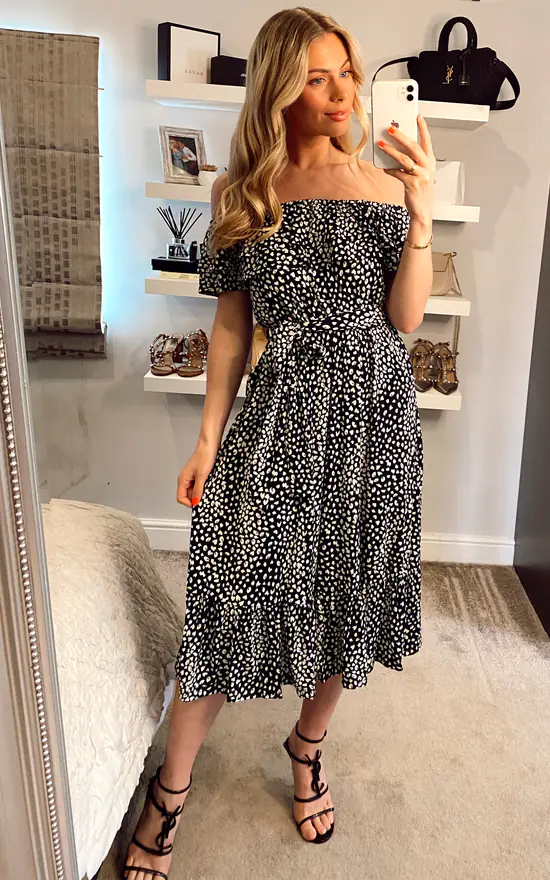 Jolie Moi Abstract Spot Ruffle Midi Dress, Navy Animal - Image 4