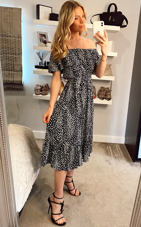 Jolie Moi Abstract Spot Ruffle Midi Dress, Navy Animal - Image 3