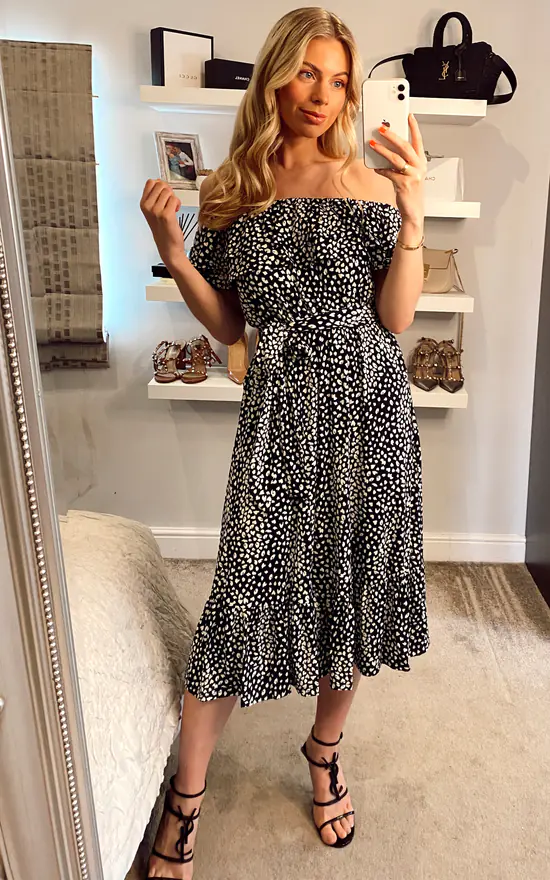 Jolie Moi Abstract Spot Ruffle Midi Dress, Navy Animal - Image 2