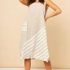 Sleeveless Summer Midi Dress In Beige With White Stripes -UK Skirt Sales 2023 2021 04 22 Megan Mollie BellaAndBlue50