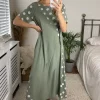 Maxi Oversized T Shirt Dress In Khaki Polka Dot