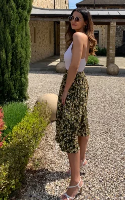 Green Floral Print Pleated Midi Skirt With Elasticated Waistband -UK Skirt Sales 2023 2021 06 03 Megan Naomi Danna54