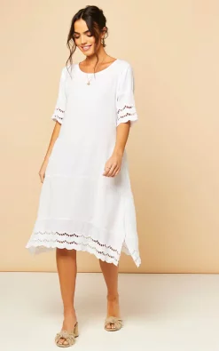 Midi Dress With Broderie Detail In White -UK Skirt Sales 2023 2021 06 25 SF TOM Mollie BellaAndBlue0429