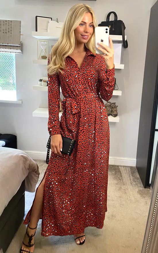 Jolie Moi Dora Floral Maxi Shirt Dress, Red Animal 3 Jolie Moi Dora Floral Maxi Shirt Dress, Red Animal