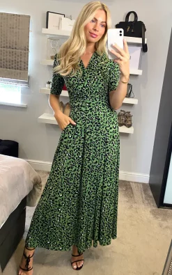 Jolie Moi Denise Maxi Dress, Green Animal/Multi