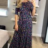 Pauline Sleeved Maxi Dress, Navy Spot