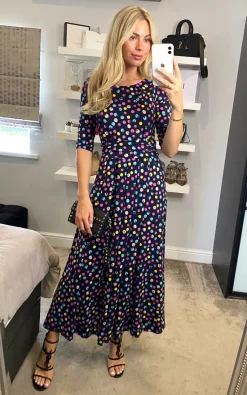 Pauline Sleeved Maxi Dress, Navy Spot