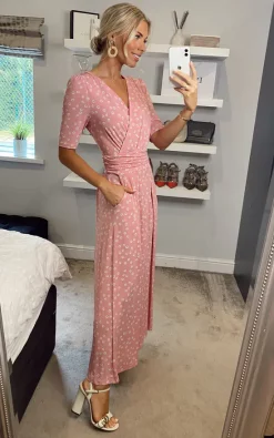 Coleen Wrap Maxi Dress, Pink Polka -UK Skirt Sales 2023 2021 07 26 Megan Sasha JolieMoi31