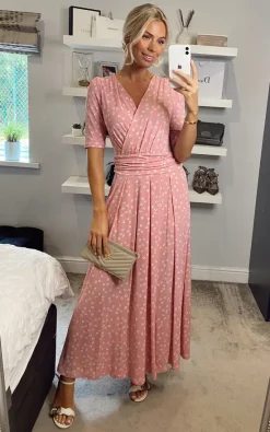 Coleen Wrap Maxi Dress, Pink Polka -UK Skirt Sales 2023 2021 07 26 Megan Sasha JolieMoi35