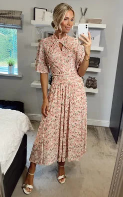 Jolie Moi Tina Mesh Dress, Apricot