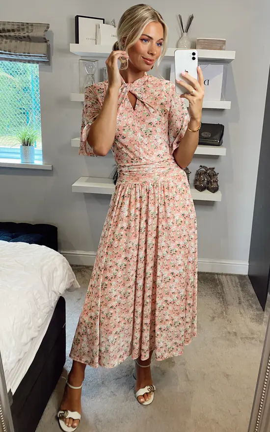 Jolie Moi Tina Mesh Dress, Apricot 4 Jolie Moi Tina Mesh Dress, Apricot - Image 2