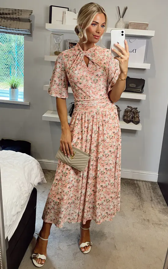 Jolie Moi Tina Mesh Dress, Apricot 6 Jolie Moi Tina Mesh Dress, Apricot - Image 4