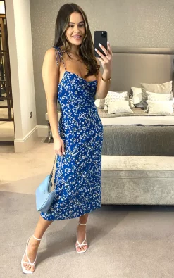 Cami Floral Print Midi Dress In Blue