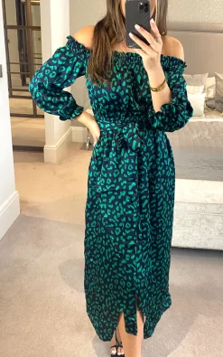 Bardot Green Leopard Print Wrap Dress With Front Slit In Navy -UK Skirt Sales 2023 2021 08 17 Megan D.anna 0390