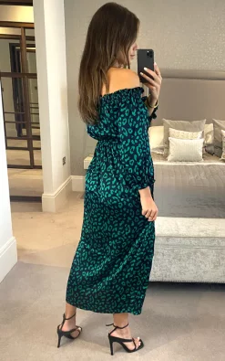 Bardot Green Leopard Print Wrap Dress With Front Slit In Navy -UK Skirt Sales 2023 2021 08 17 Megan D.anna 0392