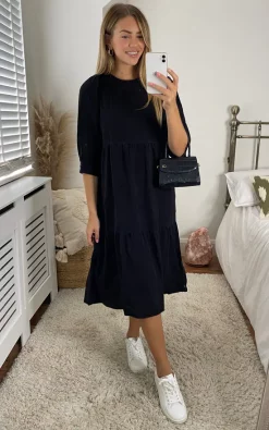 Noisy May Tiered Denim Midi Dress In Black -UK Skirt Sales 2023 2021 08 20 Megan Cara NoisyMay16