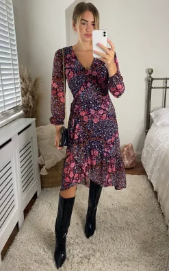 Joe Browns Ruffled Midi Wrap Dress In Mixed Floral Print -UK Skirt Sales 2023 2021 09 07 Megan Cara JoeBrowns26
