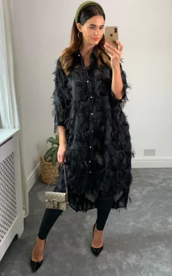 Black Oversized Shirt Dress With Feather Tassel Look Embroidery -UK Skirt Sales 2023 2021 09 16 Megan Naomi CYboutique32