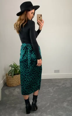 Green/Navy Leopard Animal Print Midi Wrap Skirt -UK Skirt Sales 2023 2021 09 16 Megan Naomi Danna10