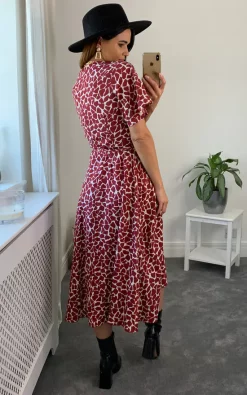 Burgundy Print V Neck Maxi Dress With Frill Detail 9 Burgundy Print V Neck Maxi Dress With Frill Detail -UK Skirt Sales 2023 2021 09 21 Megan Naomi Danna29