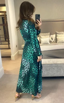 Wrap Midi Dress In Green Leopard Print -UK Skirt Sales 2023 2021 09 21 megan Jenerique 2734