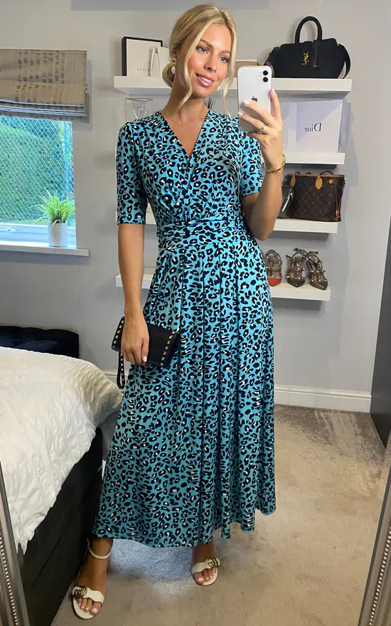 Jolie Moi Molly Jersey Maxi Dress, Blue Animal 4 Jolie Moi Molly Jersey Maxi Dress, Blue Animal - Image 2