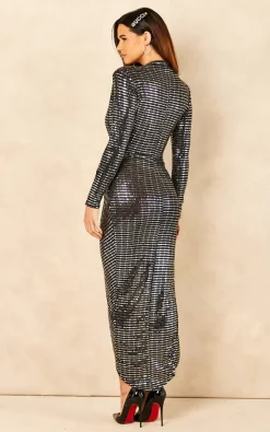 Silver Deep V Wrap Over Sequin Dress -UK Skirt Sales 2023 2021 10 07 Jen Naomi JohnZack11235