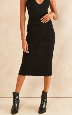 Vila Knitted Midi Pencil Skirt In Black -UK Skirt Sales 2023 2021 10 12 SF TOM Shree Vila14602