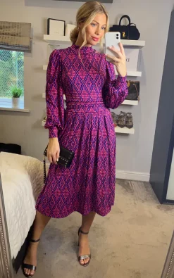 Jolie Moi Kathryn Long Sleeve Midi Dress, Geo Multi -UK Skirt Sales 2023 2021 10 29 Sasha JolieMoi26