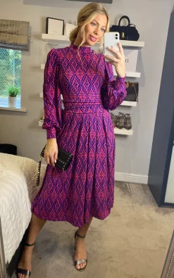 Jolie Moi Kathryn Long Sleeve Midi Dress, Geo Multi