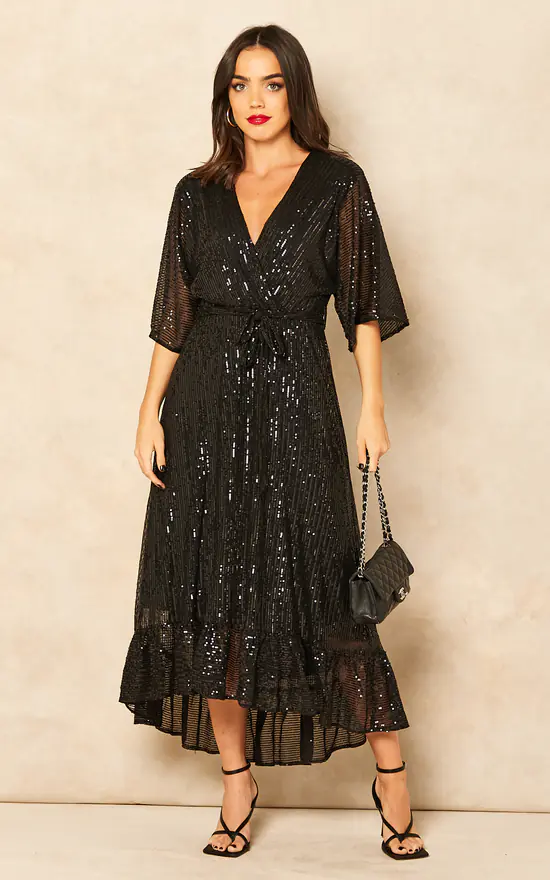 Sequin Plunge Maxi Dress In Black 3 Sequin Plunge Maxi Dress In Black