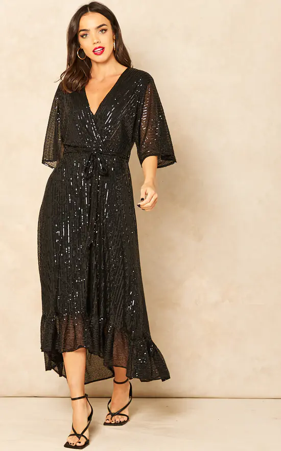 Sequin Plunge Maxi Dress In Black 5 Sequin Plunge Maxi Dress In Black - Image 3