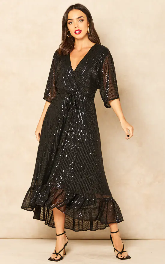 Sequin Plunge Maxi Dress In Black 4 Sequin Plunge Maxi Dress In Black - Image 2