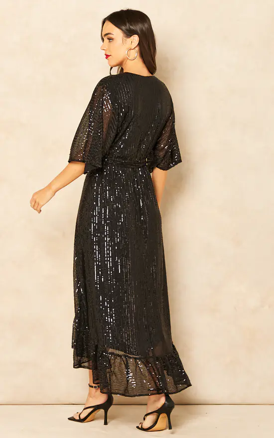 Sequin Plunge Maxi Dress In Black 6 Sequin Plunge Maxi Dress In Black - Image 4