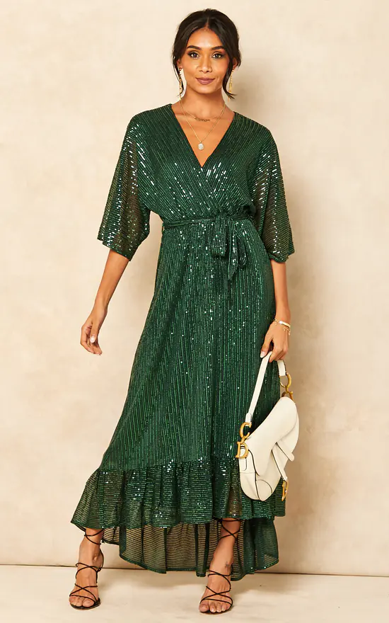 Sequin Plunge Maxi Dress In Forest Green 3 Sequin Plunge Maxi Dress In Forest Green
