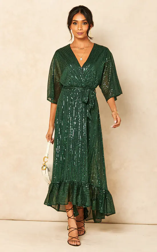 Sequin Plunge Maxi Dress In Forest Green 5 Sequin Plunge Maxi Dress In Forest Green - Image 3