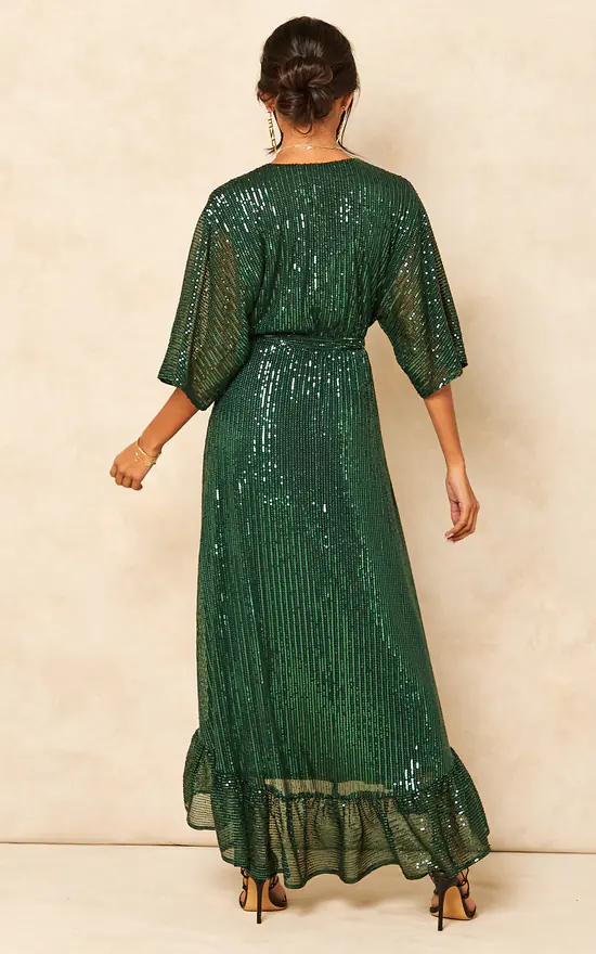 Sequin Plunge Maxi Dress In Forest Green 6 Sequin Plunge Maxi Dress In Forest Green - Image 4