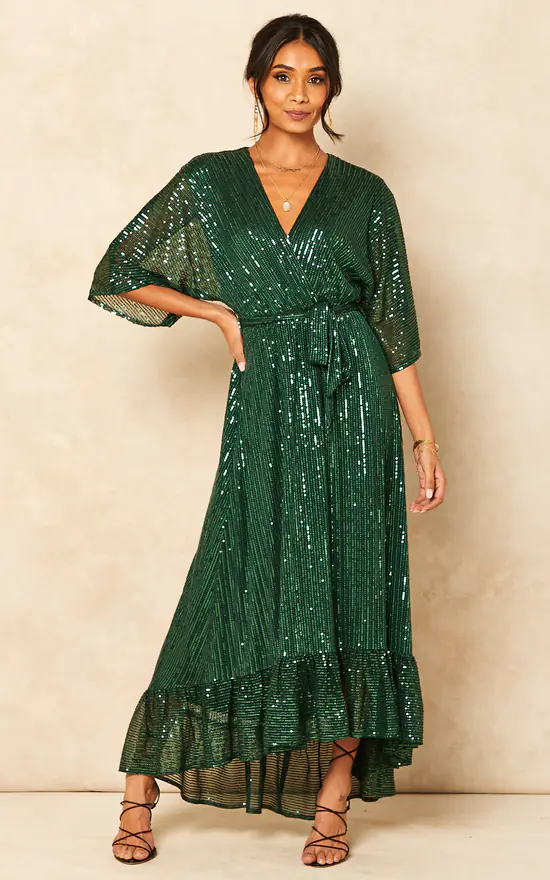 Sequin Plunge Maxi Dress In Forest Green 4 Sequin Plunge Maxi Dress In Forest Green - Image 2