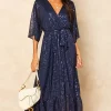 Sequin Plunge Maxi Dress In Navy -UK Skirt Sales 2023 2021 11 01 Jen Shree Bella Blue20463