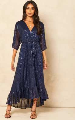 Sequin Plunge Maxi Dress In Navy -UK Skirt Sales 2023 2021 11 01 Jen Shree Bella Blue20468