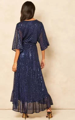 Sequin Plunge Maxi Dress In Navy -UK Skirt Sales 2023 2021 11 01 Jen Shree Bella Blue20483