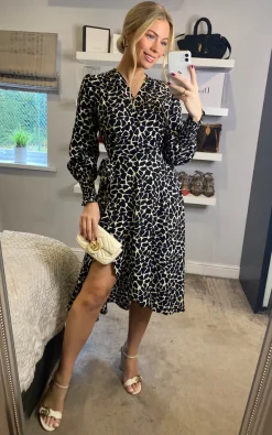 Animal Print Smocked Long Sleeve Wrap Dress And Belt Fastening In Black And White 8 Animal Print Smocked Long Sleeve Wrap Dress And Belt Fastening In Black And White -UK Skirt Sales 2023 2021 11 16 Sasha Danna16