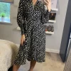 Animal Print Smocked Long Sleeve Wrap Dress And Belt Fastening In Black And White -UK Skirt Sales 2023 2021 11 16 Sasha Danna18