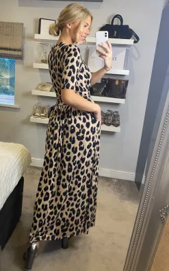 Jolie Moi Long Animal Print Jersey Maxi Dress, Leopard Multi -UK Skirt Sales 2023 2021 11 29 Sasha JolieMoi56