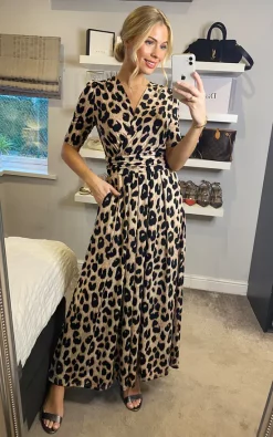 Jolie Moi Long Animal Print Jersey Maxi Dress, Leopard Multi -UK Skirt Sales 2023 2021 11 29 Sasha JolieMoi60