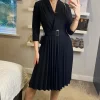 Long Sleeve Pleated Midi Wrap Dress With Belt In Black -UK Skirt Sales 2023 2021 12 09 Sasha Dresco83