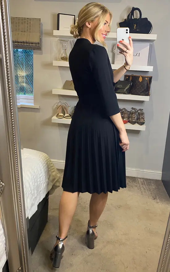 Long Sleeve Pleated Midi Wrap Dress With Belt In Black 6 Long Sleeve Pleated Midi Wrap Dress With Belt In Black - Image 4