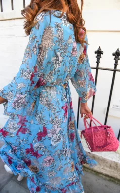 Kimono Sleeve Floral Maxi Wrap Dress In Blue 9 Kimono Sleeve Floral Maxi Wrap Dress In Blue -UK Skirt Sales 2023 2022 01 19 Naomi Tenki12