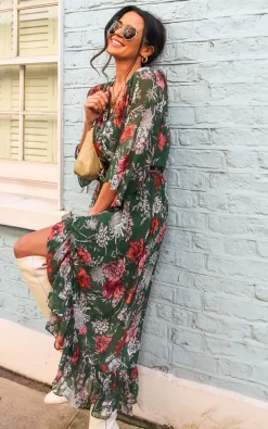Kimono Sleeve Floral Maxi Wrap Dress In Green 8 Kimono Sleeve Floral Maxi Wrap Dress In Green -UK Skirt Sales 2023 2022 01 19 Naomi Tenki3
